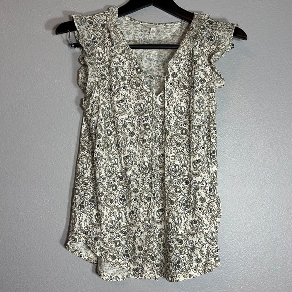 Lucky Brand Paisley Print Ruffle Sleeve Top Boho Chic Casual Size S - Picture 1 of 7